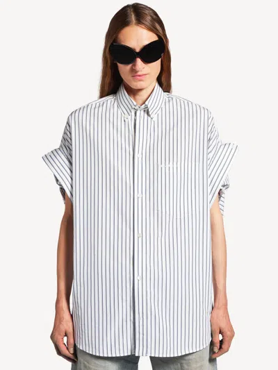 Balenciaga Women White Shirt With Button-down Collar Striped Motif And Front Pocket In Cotton Woman In Multi