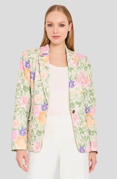Tahari Asl Floral One-button Blazer In Pink