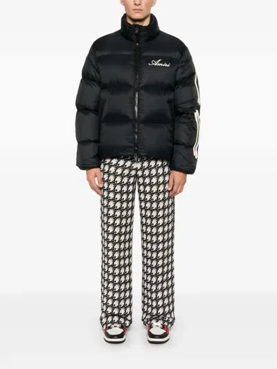 Amiri Bones Patch High Collar Puffer Jacket In Black
