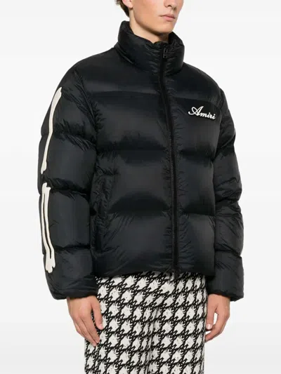 Amiri Bones Patch High Collar Puffer Jacket In Black