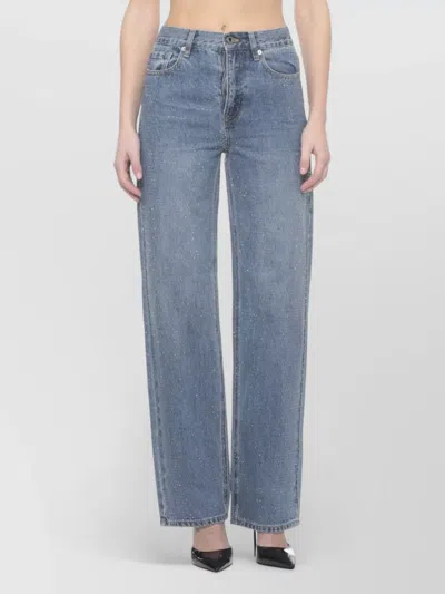 Self-portrait Womens Self Portrait Rhinestone Straight-leg Denim Jeans In Blue