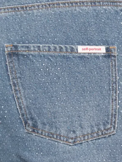 Self-portrait Womens Self Portrait Rhinestone Straight-leg Denim Jeans In Blue