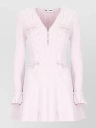 Self-portrait Neutrals Textured Knit Flared Sleeves Mini Dress In Pink
