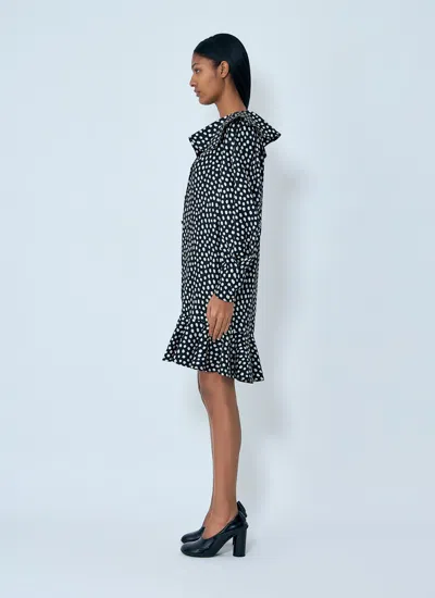 Chloé Dots-print Silk Jacquard Capelet Long-sleeve Mini Dress In Black