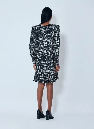 Chloé Dots-print Silk Jacquard Capelet Long-sleeve Mini Dress In Black