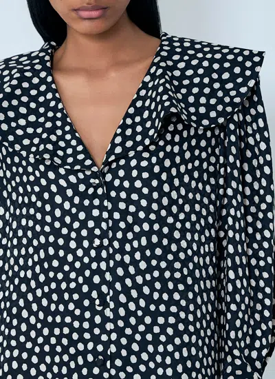 Chloé Dots-print Silk Jacquard Capelet Long-sleeve Mini Dress In Black