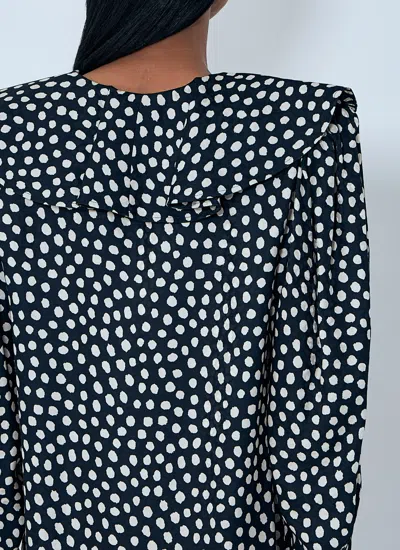 Chloé Dots-print Silk Jacquard Capelet Long-sleeve Mini Dress In Black