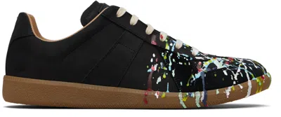 Maison Margiela Replica Paint Splatter Leather Sneakers Size 10 In Black