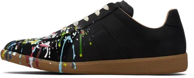 Maison Margiela Replica Paint Splatter Leather Sneakers Size 10 In Black