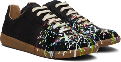 Maison Margiela Replica Paint Splatter Leather Sneakers Size 10 In Black
