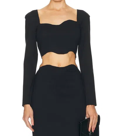 Staud Logo Jersey Crop Top With Dart Detailing In Black