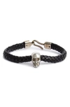 Alexander Mcqueen Geflochtenes Armband Mit Totenkopfdetail In Black/ Silver