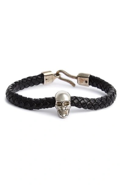 Shop Alexander Mcqueen Leather Bracelet In Black/ Silver