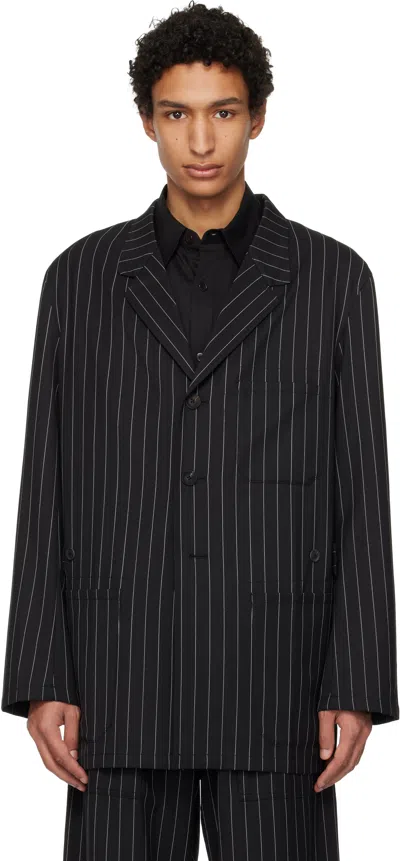 Y-3 Black Pinstripe Refined Wool Chore Blazer In Black