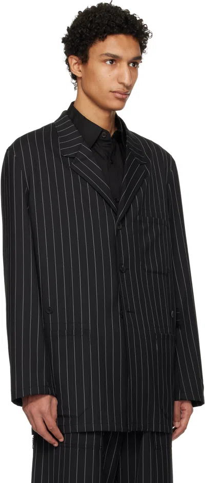 Y-3 Black Pinstripe Refined Wool Chore Blazer In Black