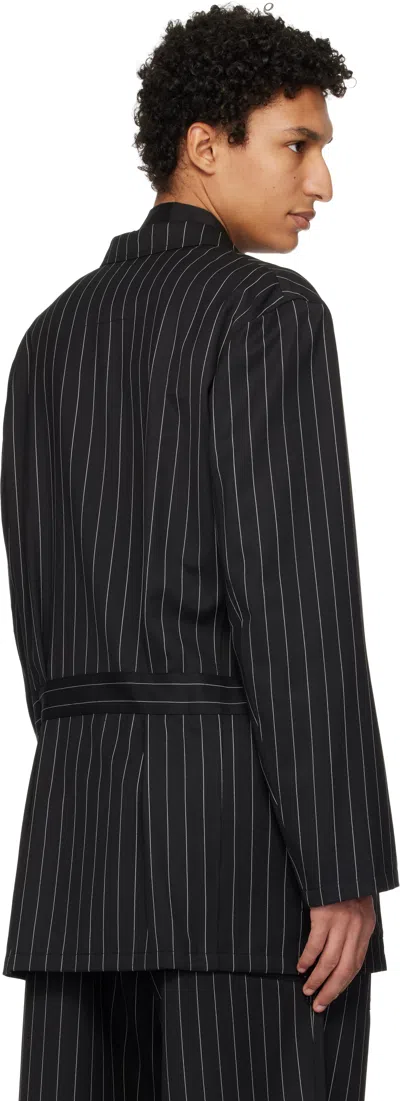 Y-3 Black Pinstripe Refined Wool Chore Blazer In Black