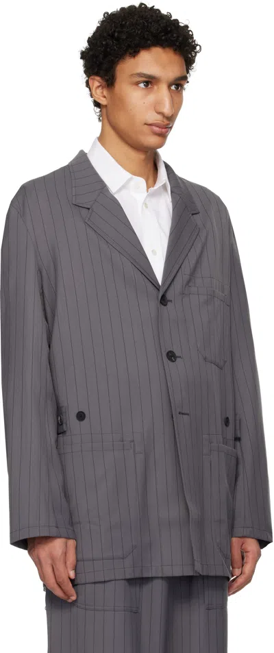 Y-3 Pinstripe-pattern Single-breasted Coat In Gray