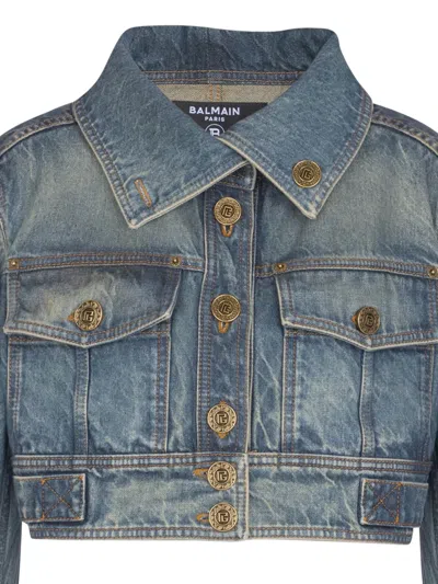 Balmain High-collar Two-pockets Jacket In Blue