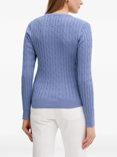 Gant Cable Knit V-neck Sweater In Blue