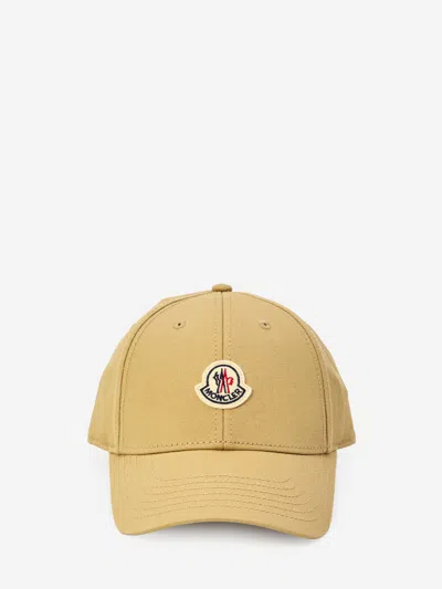 Moncler Beige Baseball Cap With Embroidered Logo In Gold