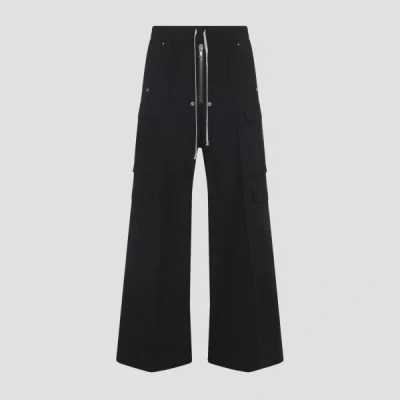 Rick Owens Heizer Belas Wide-leg Cotton-blend Poplin Drawstring Cargo Trousers In Black