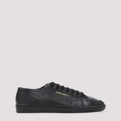 Saint Laurent Leather Sneakers With Almond Toe And Perforated Style In Black