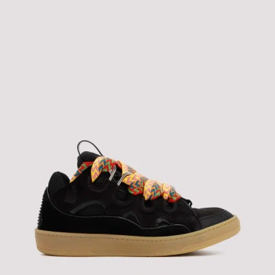 Lanvin Lace Detail Sneakers Suede Panels Rubber Sole In Black