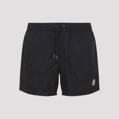 Moncler Logo Patch Detail Elastic Waist Swim Shorts In Black