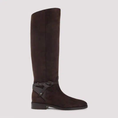 Jimmy Choo Suede Lawton Kb Flat Boots 37 In Brown
