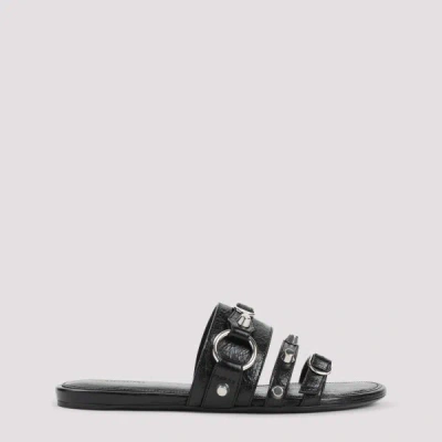 Balenciaga City Leather Triple-band Slide Sandals In Black