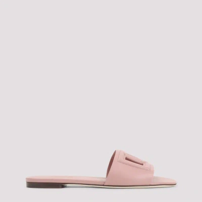 Dolce & Gabbana Women Pink Slide Sandals With Cut Out Logo In Leather Woman