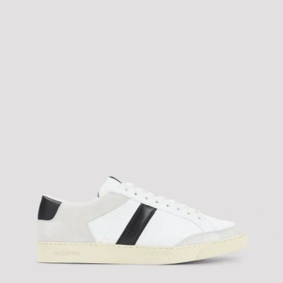 Tom Ford Panelled Suede And Grained Leather Sneakers In White