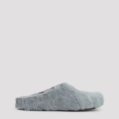 Marni Aquamarine Long Hair Calfskin Fussbett Sabot In Gray