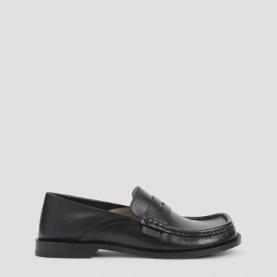 Loewe Penny Strap Round Toe Stitched Detailing Loafers In Black