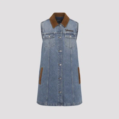 Versace Women Blue Sleeveless Buttoned Mini Dress, M Luxury Dresses For Women Darveys