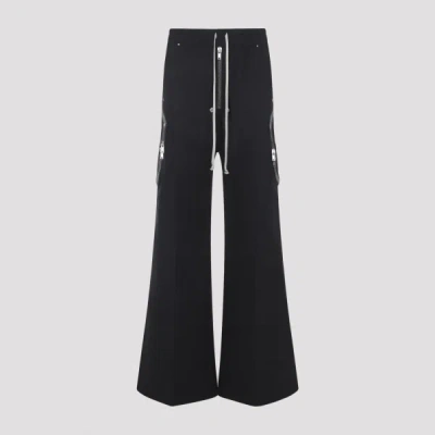 Rick Owens Heizer Belas Wide-leg Cotton-blend Poplin Drawstring Cargo Trousers In Black