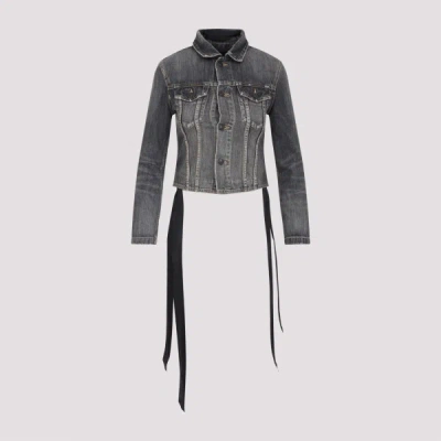 Balenciaga Dark Grey Denim Jacket With Laces Women In Gray