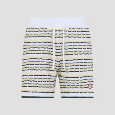 Casablanca Men White Crochet Cotton Tuck Stitch Shorts In Multi