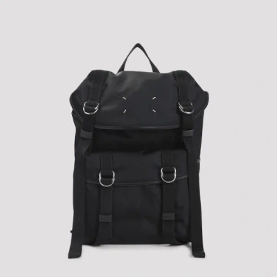 Maison Margiela Structured Black Bucket Bag With Adjustable Straps And Silver Accents In Black