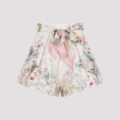 Zimmermann Rebellion Multicolor Shorts With Bow On The Front And All-over Floral Motif In Cotton And Silk Woman