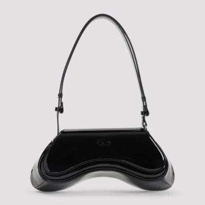 Diesel Curved Black Play Clutch With Glossy Finish And Magnetic Closure