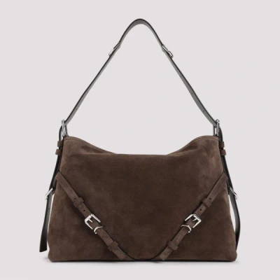 Givenchy Womens Ebony Brown Silver Voyou Medium Suede Shoulder Bag