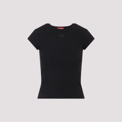 Diesel Women Black T-shirt With Logo On The Front And Ribbed Design In Cotton Woman
