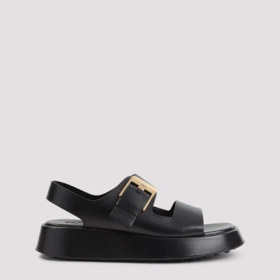 Tod's Leather Sandals With Double Strap And Maxi Buckle In Black