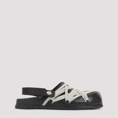 Rick Owens Men Black Mules With Oversize Decorative Laces And Buckle Closure In Leather Man In Multi