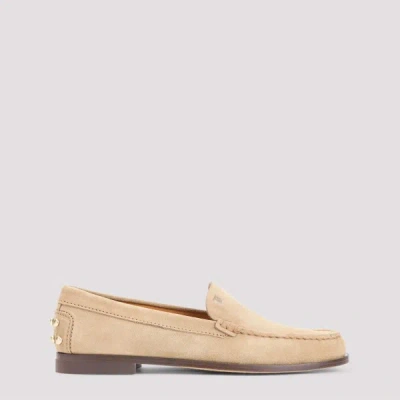 Tod's Beige Loafers With Embossed Logo And Stud Details On The Back In Leather Woman In Brown