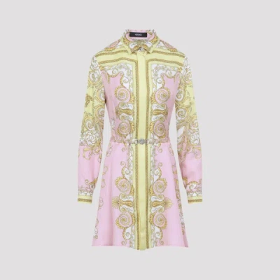 Versace Multicolor Long-sleeved Shirt With Pointed Collar And All-over Baroque Print In Silk For Women