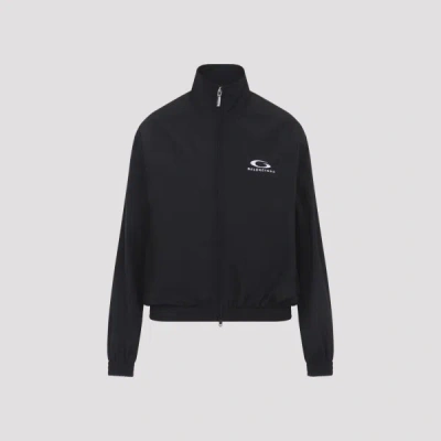 Balenciaga Womens Black Logo-embroidered Cotton-blend Track Jacket In Black