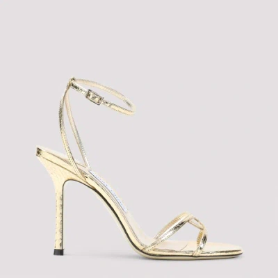 Jimmy Choo Snake-embossed 1998 Leo Metallic Leather Ankle-strap Sandals In Gold