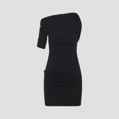 Jacquemus Asymmetrical One-shoulder Bodycon Mini Dress With Ruched Sleeve In Black